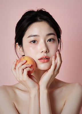 JPG 편집이미지 손 여자 분홍색 포즈 백그라운드 자연 표정 촬영 매력적 피부 순수 복숭아 부드러움 뷰티풀 의료성형뷰티 편집실사 AI포토 AI인물포토 AI콘텐츠 컬러 컨셉 과일 사람 신체부위 감각 CG 생태계 파일형식