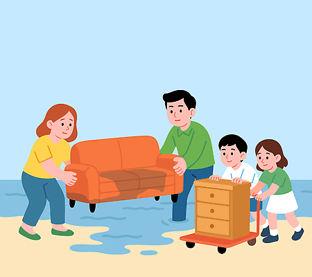 어린이 가구 이동 일러스트 가족 엄마 협력 바닥 안전 생활 물 부모 소파 환경 작업 도움 아빠 정리 치우기 국내일러스트 AI파일 자연요소 생활용품 컨셉 의자 관계 모션 사람 파일형식 벡터