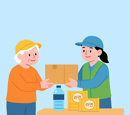 노년 음식 일러스트 탁자 커뮤니케이션 친절 미소 웃음 안전 사람 일상 생활 상자 라면 도움 배달원 물병 배송 서비스 소포 편리함 국내일러스트 AI파일 직업 가구 컨셉 표정 성인 라이프 면류 물통 파일형식 벡터