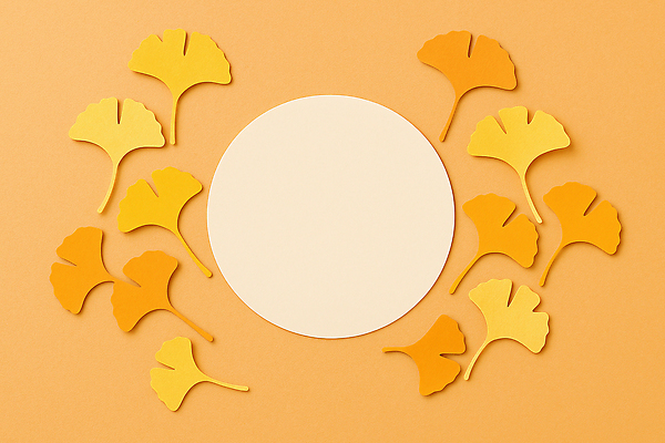 JPG 편집이미지 디자인 종이 컬러 백그라운드 자연 장식 노란색 원형 크기 배열 은행잎 꾸미기 창의성 편집실사 AI포토 AI콘텐츠 도형 잎 CG 생태계 파일형식