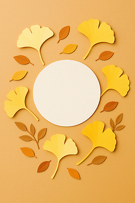 JPG 편집이미지 디자인 종이 예술 컬러 백그라운드 잎 갈색 노란색 공간 가을 원형 고리 은행잎 창의력 편집실사 AI포토 AI콘텐츠 도형 식물 계절 CG 파일형식