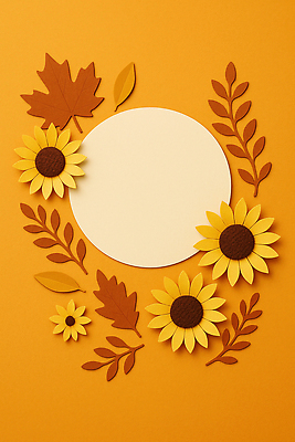 JPG 편집이미지 디자인 꽃 예술 백그라운드 자연 나뭇잎 해바라기 장식 노란색 공간 가을 원형 그림 색감 테마 편집실사 AI포토 AI콘텐츠 도형 식물 계절 컬러 잎 CG 생태계 파일형식