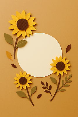 JPG 식물 편집이미지 디자인 종이 예술 백그라운드 잎 해바라기 밝음 장식 노란색 공백 원형 편안함 편집실사 AI포토 AI콘텐츠 도형 꽃 컬러 감각 CG 파일형식