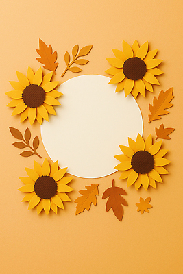 JPG 편집이미지 디자인 예술 컬러 백그라운드 나뭇잎 해바라기 따뜻함 장식 여름 원형 페이퍼아트 수공예 색감 창작 편집실사 AI포토 AI콘텐츠 도형 계절 꽃 잎 공예 CG 파일형식