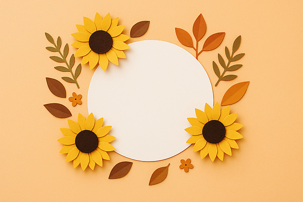 JPG 편집이미지 디자인 꽃 예술 컬러 백그라운드 잎 여름꽃 해바라기 선물 장식 갈색 가을 원형프레임 편집실사 AI포토 AI콘텐츠 식물 계절 프레임 원형 CG 파일형식 여름_계절