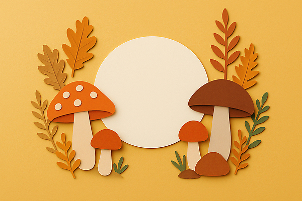 JPG 편집이미지 디자인 컬러 백그라운드 단풍 자연 장식 조형물 버섯 원형 그림 조화 수공예 편집실사 AI포토 AI콘텐츠 도형 잎 미술 공예 CG 생태계 파일형식