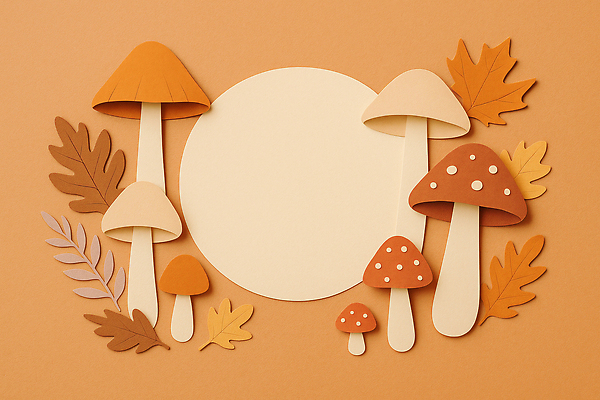 JPG 편집이미지 디자인 예술 컬러 나뭇잎 장식 버섯 가을 공예 종이공예 수공예 창의성 테마 편집실사 AI포토 AI콘텐츠 계절 잎 취미 CG 파일형식