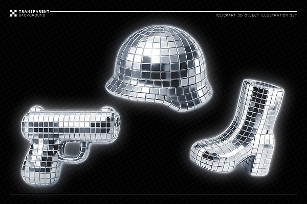 PSD 편집이미지 디자인 부츠 반짝임 매력적 거울 총 헬멧 오브젝트 디스코 조화 스타일 효과 편집3D 무기 음악 신발 컨셉 모션 3D 춤 보호장비 파일형식