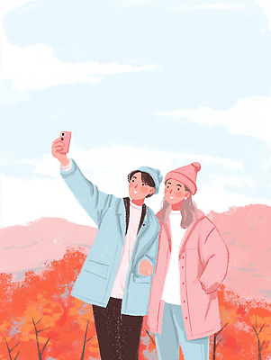 JPG 커플 패션 행복 단풍 일러스트 모션 자연 풍경 일상 친구 햇빛 가을 분위기 추억 편안함 셀프카메라 즐거움 외출 기분전환 소통 색감 국내일러스트 AI일러스트 AI콘텐츠 계절 감정 컨셉 잎 관계 라이프 태양 사진촬영 감각 생태계 파일형식