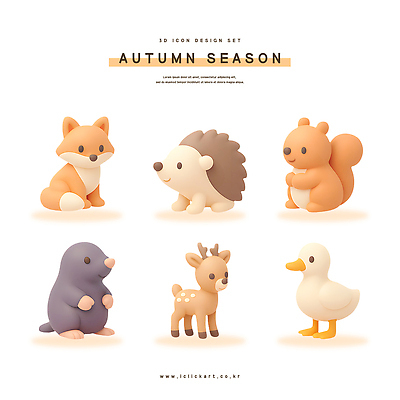 PSD 동물 편집이미지 캐릭터 디자인 오리 세트 3D 귀여움 가을 다람쥐 여우 고슴도치 두더지 순록 편집3D 계절 컨셉 포유류 조류 설치류 디지털합성 파일형식