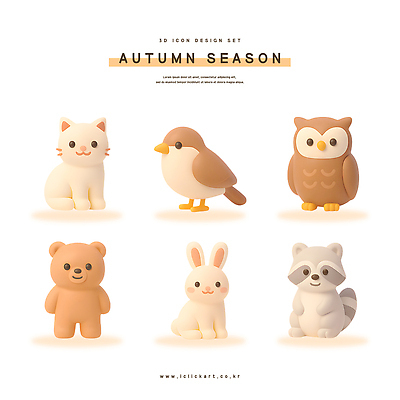 PSD 동물 편집이미지 캐릭터 디자인 곰 조류 세트 고양이 가을 토끼 올빼미 스타일 라쿤 편집3D 계절 포유류 반려동물 3D 너구리 파일형식