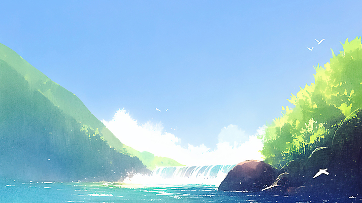 JPG 나무 여유 컬러 여행 일러스트 자연 하늘 생명 휴식 풍경 강 햇빛 평화 환경 소리 폭포 탐험 물안경 조화 국내일러스트 AI일러스트 AI콘텐츠 식물 감정 컨셉 태양 생태계 수영용품 파일형식