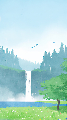 JPG 나무 여행 일러스트 자연 조류 하늘 생명 풍경 초록색 물 평화 소리 고요 폭포 안개 떨어짐 숲 비석 생태계 뷰티풀 수난 국내일러스트 AI일러스트 AI콘텐츠 자연요소 식물 동물 컬러 컨셉 날씨 파일형식