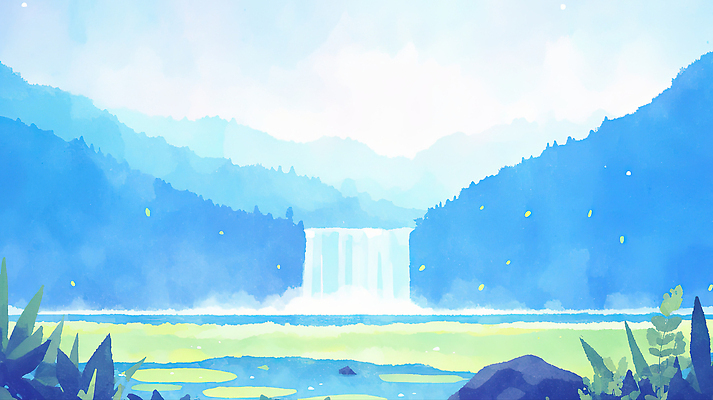 JPG 나무 여행 일러스트 자연 하늘 산 풍경 물 여름 평화 맑음 고요 폭포 산책로 숲 생태계 뷰티풀 탐방 경관 국내일러스트 AI일러스트 AI콘텐츠 자연요소 식물 계절 길 컨셉 날씨 파일형식