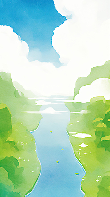 JPG 나무 구름 일러스트 자연 하늘 풍경 초원 야외 물 여름 강 평화 환경 계곡 수면 옥상 생태계 색채 청명 국내일러스트 AI일러스트 AI콘텐츠 자연요소 식물 계절 컨셉 파일형식