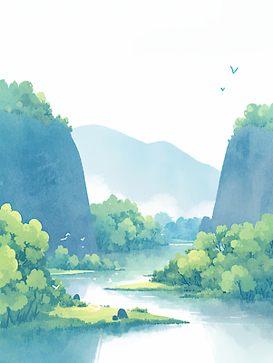 JPG 나무 여유 여행 일러스트 자연 조류 하늘 산 풍경 초록색 물 강 소풍 평화 환경 소리 수면 생태계 부드러움 조화 국내일러스트 AI일러스트 AI콘텐츠 자연요소 식물 동물 감정 컬러 컨셉 야외활동 감각 파일형식