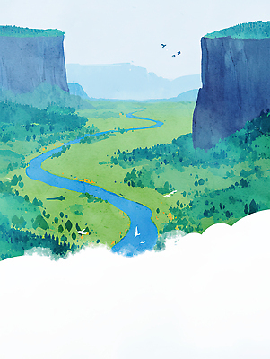 JPG 여행 일러스트 자연 조류 하늘 생명 산 풍경 초원 물 파란색 강 계곡 맑음 탐험 도전 생태계 뷰티풀 수목 풍경화 국내일러스트 AI일러스트 AI콘텐츠 자연요소 동물 컬러 날씨 그림 파일형식