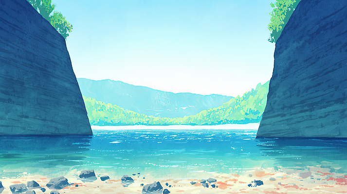 JPG 식물 호수 여행 일러스트 자연 하늘 아침 휴식 산 풍경 야외 물 여름 파란색 햇빛 고요 절벽 탐험 지역 풍요 국내일러스트 AI일러스트 AI콘텐츠 주간 자연요소 계절 컬러 컨셉 태양 생태계 파일형식