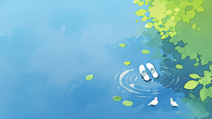 JPG 동물 호수 물결 일러스트 자연 생명 수채화 오리 풍경 여름 반사 평화 수영 자유 보트 수면 수중식물 생태계 조용 뷰티풀 색감 국내일러스트 AI일러스트 AI콘텐츠 식물 계절 컨셉 배_교통 조류 물 수상스포츠 파일형식