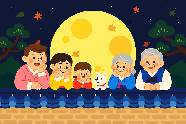 전통 행복 일러스트 가족 관계 자연 서울 따뜻함 대화 사랑 웃음 풍경 반려동물 추석 만남 보름달 시간 야간 한복 즐거움 화합 연휴 국내일러스트 AI파일 자연요소 동물 한국전통 명절 감정 컨셉 한국 표정 말하기 공휴일 달 전통의상 생태계 파일형식 벡터