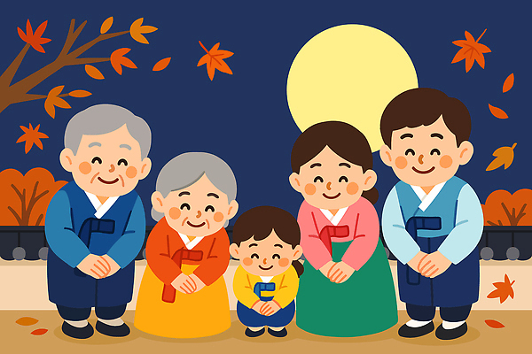 전통 명절 전통문화 단풍 생각 일러스트 가족 함께함 따뜻함 사랑 웃음 풍경 추석 기쁨 모임 보름달 가을 인사 한복 소중 즐거움 연휴 국내일러스트 AI파일 한국전통 계절 기념일 감정 문화 컨셉 잎 관계 표정 공휴일 달 예절 전통의상 파일형식 벡터