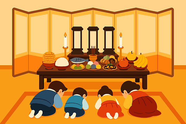 전통 명절 문화 어린이 음식 과일 일러스트 가족 떡 한국 추석 기도 사찰 전통의상 상차림 제사 감사 무릎 제사상 성묘 국내일러스트 AI파일 기념일 감정 아시아 관계 종교건축 사람 신체부위 전통의례 파일형식 벡터