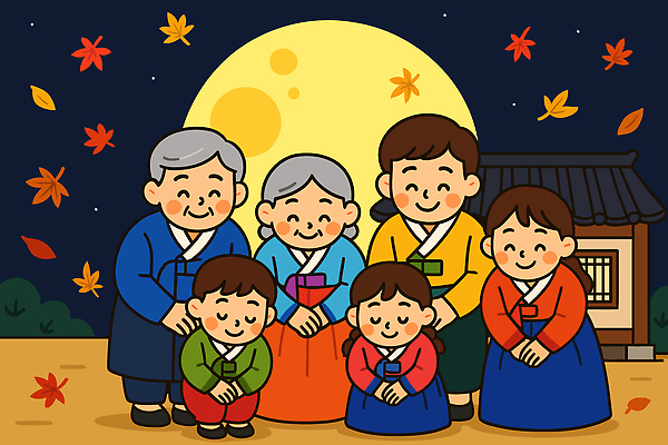 전통 명절 행복 문화 어린이 일러스트 가족 기념 한국 웃음 풍경 성인 추석 기쁨 모임 가을 전통의상 한복 달빛 잔치 친척 국내일러스트 AI파일 한국전통 계절 기념일 감정 아시아 관계 표정 사람 달 파일형식 벡터