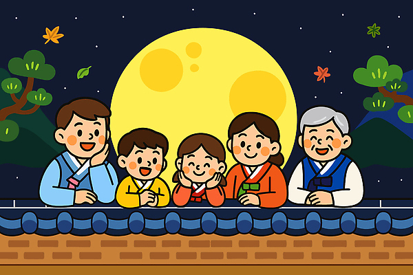 전통 명절 문화 여유 일러스트 가족 자연 놀이 밤하늘 따뜻함 웃음 풍경 여러명 추석 축제 고요 보름달 전통의상 동산 소통 국내일러스트 AI파일 기념일 감정 다수 컨셉 관계 하늘 표정 사람 달 야간 생태계 파일형식 벡터