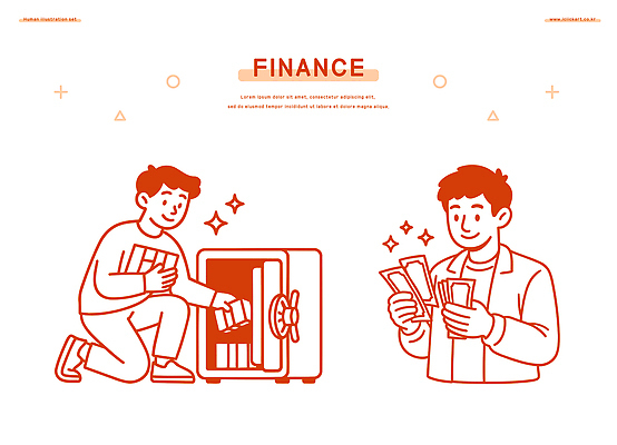 캐릭터 돈 일러스트 비즈니스 모션 관리 안전 금융 경제 업무 절약 재산 계획 투자 금고 가치 경제교육 자금 재정 국내일러스트 AI파일 교육 컨셉 작업 파일형식 벡터