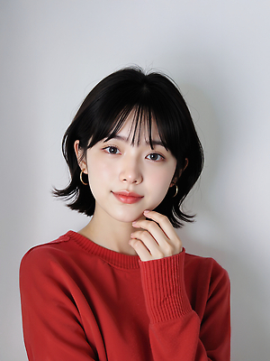 JPG 편집이미지 여자 패션 백그라운드 짧은머리 표정 미소 빨간색 청춘 매력적 스웨터 힐링 턱 의료성형뷰티 스타일 편집실사 AI포토 AI인물포토 AI콘텐츠 헤어스타일 컬러 컨셉 상의 사람 CG 파일형식