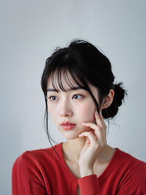 JPG 편집이미지 여자 포즈 백그라운드 손가락 조명 표정 머리 카메라 고요 매력적 심플 턱 뷰티풀 의료성형뷰티 스타일 편집실사 AI포토 AI인물포토 AI콘텐츠 손 컨셉 사람 신체부위 전자제품 CG 파일형식