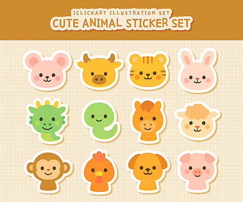 동물 캐릭터 디자인 감정 컬러 스티커 일러스트 놀이 표정 반려동물 세트 귀여움 표현 공예 즐거움 그림 작품 미니멀 아기자기 국내일러스트 AI파일 컨셉 미술 취미 파일형식 벡터