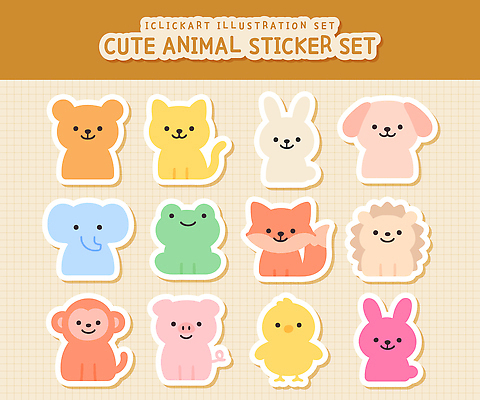 동물 디자인 컬러 스티커 일러스트 곰 선물 장식 세트 장난감 귀여움 고양이 다양 표현 토끼 강아지 즐거움 친환경 유아용 생동감 국내일러스트 AI파일 감정 다수 컨셉 포유류 반려동물 환경 개 파일형식 벡터