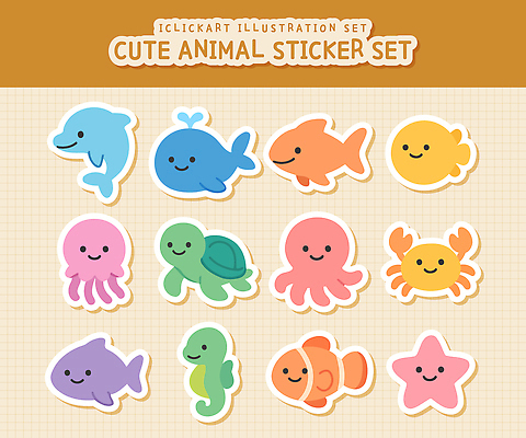 동물 캐릭터 디자인 예술 스티커 일러스트 불가사리 어류 장식 컬러풀 귀여움 수중동물 표현 고래 돌고래 그림 문어 상어 바다거북 국내일러스트 AI파일 컬러 컨셉 포유류 극피동물 연체동물 거북이 파일형식 벡터