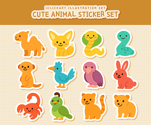 동물 캐릭터 디자인 컬러 스티커 일러스트 조류 사슴 초록색 파란색 귀여움 주황색 토끼 기린 여우 코알라 국내일러스트 AI파일 컨셉 포유류 반려동물 파일형식 벡터