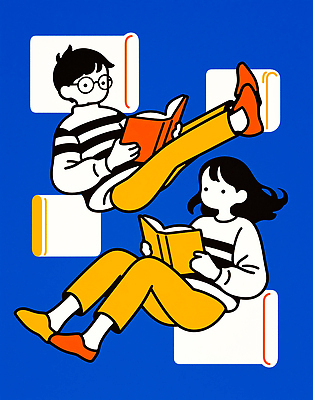 JPG 문화 컬러 백그라운드 일러스트 모션 청소년 소녀 소년 취미 책 여름 학습 독서 모임 자유 편안함 만화 즐거움 상상력 창의력 국내일러스트 AI일러스트 AI콘텐츠 계절 여자 교육 남자 감정 어린이 컨셉 사람 감각 파일형식