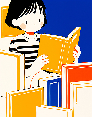 JPG 캐릭터 문화 어린이 컬러 일러스트 책장 소녀 취미 책 학습 독서 노란색 분위기 도서관 서재 집중 그림 상상력 창의성 국내일러스트 AI일러스트 AI콘텐츠 여자 교육 가구 컨셉 사람 파일형식