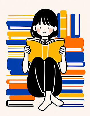 JPG 행복 어린이 백그라운드 일러스트 경고 소녀 책 학습 독서 노란색 시간 편안함 즐거움 상상력 창의성 흥미 국내일러스트 AI일러스트 AI콘텐츠 여자 교육 감정 컬러 컨셉 사람 감각 파일형식