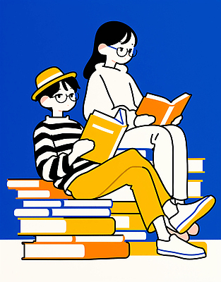 JPG 문화 어린이 백그라운드 일러스트 모션 취미 책 캐주얼 학습 컬러풀 독서 교양 즐거움 상상력 창의력 국내일러스트 AI일러스트 AI콘텐츠 옷 교육 감정 컬러 사람 파일형식