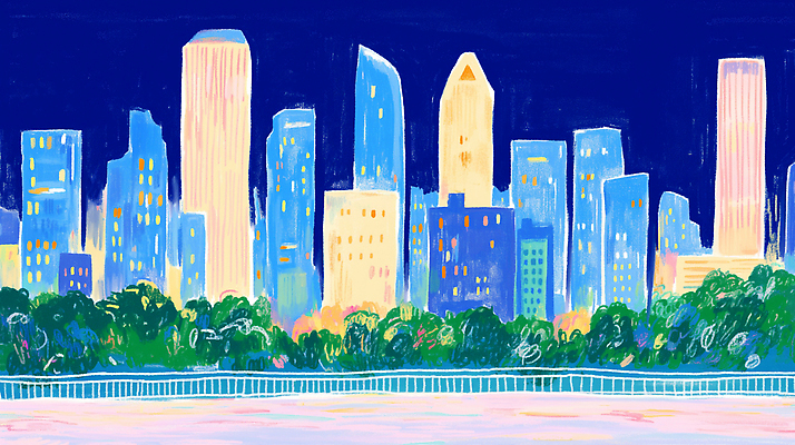 JPG 나무 예술 야경 일러스트 자연 밤하늘 조명 풍경 건물 초록색 파란색 고층빌딩 도시 화려 야간 조화 스카이라인 국내일러스트 AI일러스트 AI콘텐츠 자연요소 식물 건축물 컬러 컨셉 하늘 빌딩 생태계 파일형식 풍경_경치