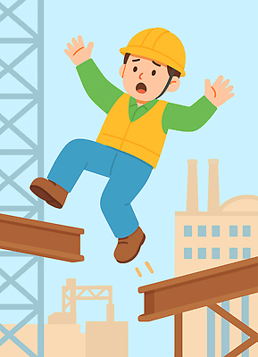 건축 생각 일러스트 공장 바닥 경고 안전 장비 건설현장 긴급 작업 구조물 떨어짐 보호장비 위험 균형 높이 작업자 국내일러스트 AI파일 컨셉 공업 건설업 파일형식 벡터