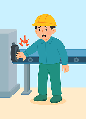 옷 생각 일러스트 공장 경고 안전 기계 놀람 작업 보호 상처 헬멧 위험 무서움 예방 감시 공정 작업자 국내일러스트 AI파일 감정 컨셉 공업 표정 보호장비 파일형식 벡터