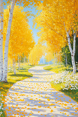 JPG 나무 꽃 길 단풍 일러스트 자연 나뭇잎 풍경 햇빛 평화 산책로 가을 조화 뷰티풀 국내일러스트 AI일러스트 AI콘텐츠 식물 계절 컨셉 잎 태양 생태계 파일형식