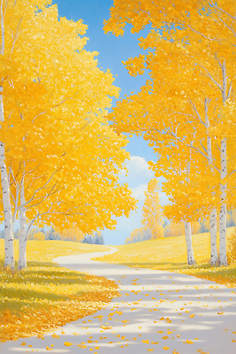 JPG 나무 길 여유 단풍 잎 일러스트 자연 밝음 풍경 햇빛 소풍 산책 가을 시골 편안함 조용 나무길 색감 국내일러스트 AI일러스트 AI콘텐츠 식물 계절 감정 휴식 태양 야외활동 감각 생태계 파일형식