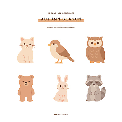 동물 캐릭터 디자인 컬러 일러스트 곰 그래픽 귀여움 고양이 가을 토끼 다람쥐 부엉이 국내일러스트 AI파일 계절 컨셉 포유류 조류 반려동물 설치류 파일형식 벡터