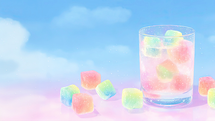 JPG 음료 분홍색 컬러 백그라운드 일러스트 하늘 컵 초록색 물 여름 사각형 얼음 축제 투명 차가움 시원함 즐거움 상쾌 색감 국내일러스트 AI일러스트 AI콘텐츠 자연요소 도형 식기 계절 감정 파일형식