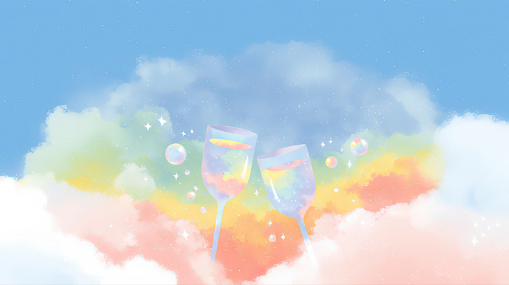 JPG 구름 행복 감정 음료 예술 상징 컬러 일러스트 하늘 잔 밝음 반짝임 파티 기쁨 꿈 축하 표현 조화 축배 창의성 환상 국내일러스트 AI일러스트 AI콘텐츠 자연요소 식기 컨셉 모션 이벤트 파일형식