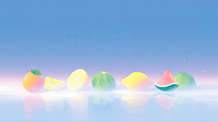 JPG 컬러 백그라운드 과일 일러스트 자연 디저트 열대 귤 수박 여름 신선 감각 시원함 배열 레몬 상큼 조화 테마 국내일러스트 AI일러스트 AI콘텐츠 계절 음식 생태계 파일형식
