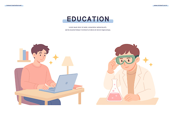 학생 교육 과학 일러스트 교과목 성공 수업 미래 실험기구 실험 노트북 학습 교사 교수 교양 실험실 대학교 학습자료 학위 국내일러스트 AI파일 직업 컨셉 학교 전자제품 교육자료 파일형식 벡터