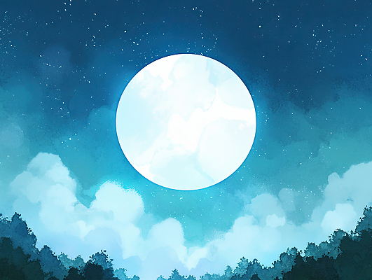 JPG 구름 별 백그라운드 일러스트 자연 밤하늘 하늘 풍경 파란색 평화 일몰 보름달 숲 신비 달빛 뷰티풀 여름밤 풍경화 국내일러스트 AI일러스트 AI콘텐츠 자연요소 컬러 컨셉 여름 노을 달 야간 그림 생태계 파일형식